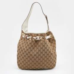 Pre Owned Gucci Beige/White GG Canvas and Leather Positano Scarf Hobo