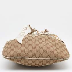 Pre Owned Gucci Beige/White GG Canvas and Leather Positano Scarf Hobo