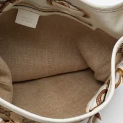 Pre Owned Gucci Beige/White GG Canvas and Leather Positano Scarf Hobo