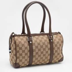 Gucci Beige/Brown GG Canvas and Leather Boston Bag