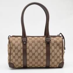 Gucci Beige/Brown GG Canvas and Leather Boston Bag