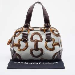 Pre Owned Gucci Multicolor Horsebit Print Canvas and Leather Bamboo Boston Bag
