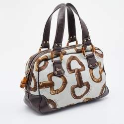 Pre Owned Gucci Multicolor Horsebit Print Canvas and Leather Bamboo Boston Bag