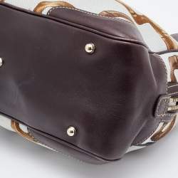 Pre Owned Gucci Multicolor Horsebit Print Canvas and Leather Bamboo Boston Bag