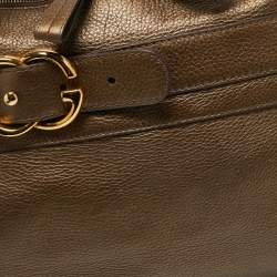مملوكة مسبقًا Gucci Metallic Olive Green Leather Medium Ride Tote