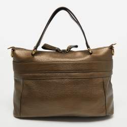 مملوكة مسبقًا Gucci Metallic Olive Green Leather Medium Ride Tote