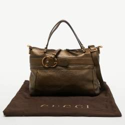 مملوكة مسبقًا Gucci Metallic Olive Green Leather Medium Ride Tote