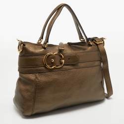 مملوكة مسبقًا Gucci Metallic Olive Green Leather Medium Ride Tote