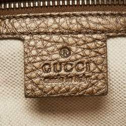 مملوكة مسبقًا Gucci Metallic Olive Green Leather Medium Ride Tote