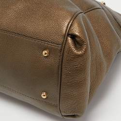 مملوكة مسبقًا Gucci Metallic Olive Green Leather Medium Ride Tote