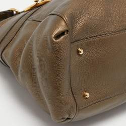 مملوكة مسبقًا Gucci Metallic Olive Green Leather Medium Ride Tote