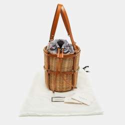 Pre Owned Gucci Brown Woven Rattan and Leather Cestino Wicker Bag