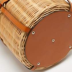 Pre Owned Gucci Brown Woven Rattan and Leather Cestino Wicker Bag