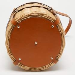 Pre Owned Gucci Brown Woven Rattan and Leather Cestino Wicker Bag