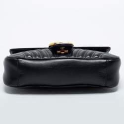 Pre Owned Gucci Black Matelassé Leather Small GG Marmont Shoulder Bag