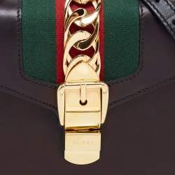 Pre Owned Gucci Black Leather Mini Web Chain Sylvie Top Handle Bag
