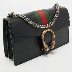 Pre Owned Gucci Black Leather Small Dionysus Web Shoulder Bag