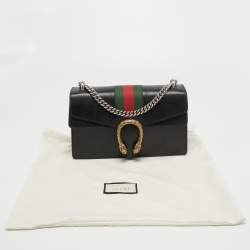 Pre Owned Gucci Black Leather Small Dionysus Web Shoulder Bag