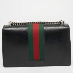 Pre Owned Gucci Black Leather Small Dionysus Web Shoulder Bag