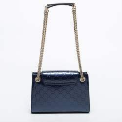 Pre Owned Gucci Blue Guccissima Patent Leather Small Emily Chain Shoulder Bag