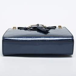 Pre Owned Gucci Blue Guccissima Patent Leather Small Emily Chain Shoulder Bag