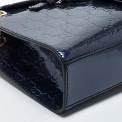 Pre Owned Gucci Blue Guccissima Patent Leather Small Emily Chain Shoulder Bag