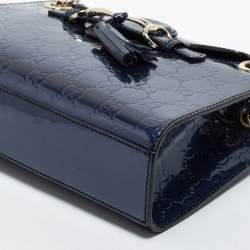 Pre Owned Gucci Blue Guccissima Patent Leather Small Emily Chain Shoulder Bag