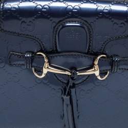 Pre Owned Gucci Blue Guccissima Patent Leather Small Emily Chain Shoulder Bag