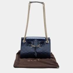 Pre Owned Gucci Blue Guccissima Patent Leather Small Emily Chain Shoulder Bag