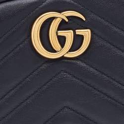 Pre Owned Gucci Black Matelasse Leather Leather GG Marmont Belt Bag