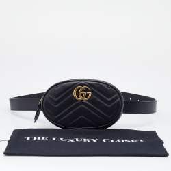 Pre Owned Gucci Black Matelasse Leather Leather GG Marmont Belt Bag