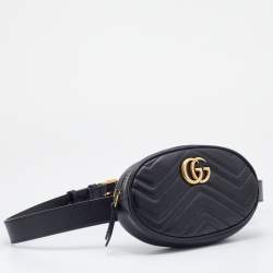 Pre Owned Gucci Black Matelasse Leather Leather GG Marmont Belt Bag