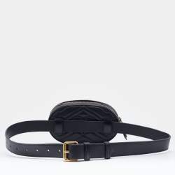 Pre Owned Gucci Black Matelasse Leather Leather GG Marmont Belt Bag