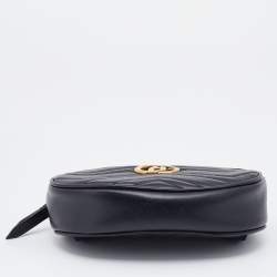 Pre Owned Gucci Black Matelasse Leather Leather GG Marmont Belt Bag