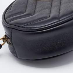 Pre Owned Gucci Black Matelasse Leather Leather GG Marmont Belt Bag