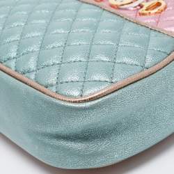 Pre Owned Gucci Metallic Pink/Green Leather Mini Trapuntata Zumi Shoulder Bag
