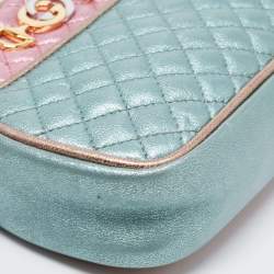 Pre Owned Gucci Metallic Pink/Green Leather Mini Trapuntata Zumi Shoulder Bag