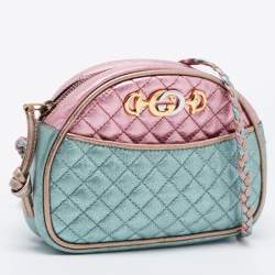 Pre Owned Gucci Metallic Pink/Green Leather Mini Trapuntata Zumi Shoulder Bag