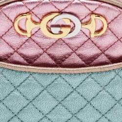 Pre Owned Gucci Metallic Pink/Green Leather Mini Trapuntata Zumi Shoulder Bag