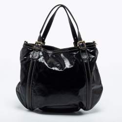 Pre Owned Gucci Black Patent Leather Medium Dialux Britt Tote