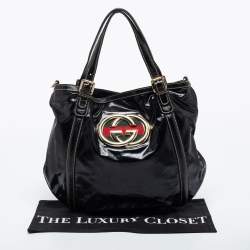 Pre Owned Gucci Black Patent Leather Medium Dialux Britt Tote