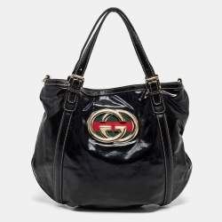 Pre Owned Gucci Black Patent Leather Medium Dialux Britt Tote