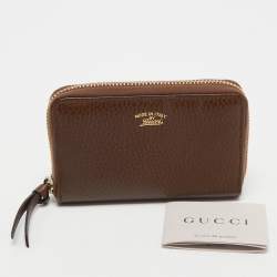 Pre Owned Gucci Brown Leather Swing Zip Around Wallet