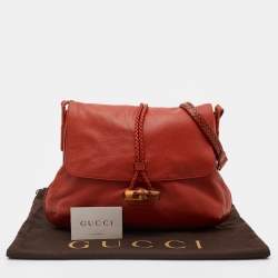 Pre Owned Gucci Orange Leather Braided Bamboo Flap Shoulder Bag