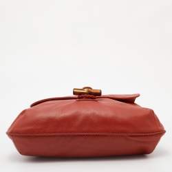 Pre Owned Gucci Orange Leather Braided Bamboo Flap Shoulder Bag