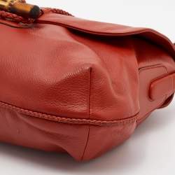 Pre Owned Gucci Orange Leather Braided Bamboo Flap Shoulder Bag