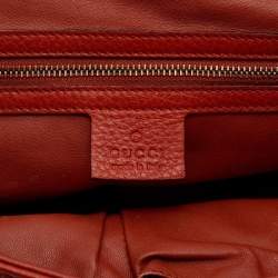 Pre Owned Gucci Orange Leather Braided Bamboo Flap Shoulder Bag