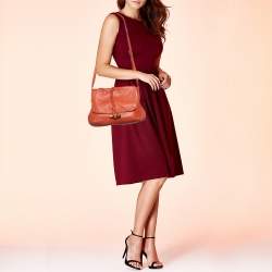 Pre Owned Gucci Orange Leather Braided Bamboo Flap Shoulder Bag