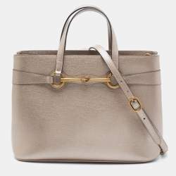 Pre Owned Gucci Metallic Leather Medium Bright Bit Tote