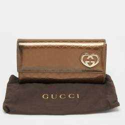 Gucci Metallic Brown Microguccisima Patent Leather Lovely Heart Continental Wallet